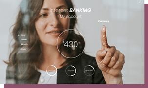 Woman pressing her finger to a screen mockup