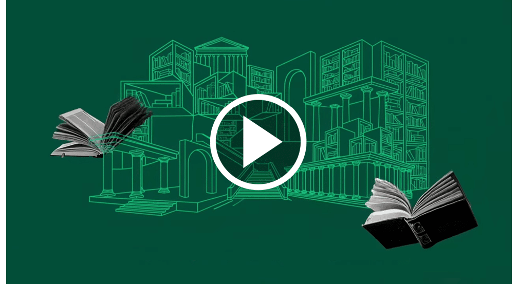 Livros abertos voando em frente a um fundo verde com desenhos lineares de edif cios cl ssicos e modernos. Yapay zeka taraf ndan olu turulan a  klama