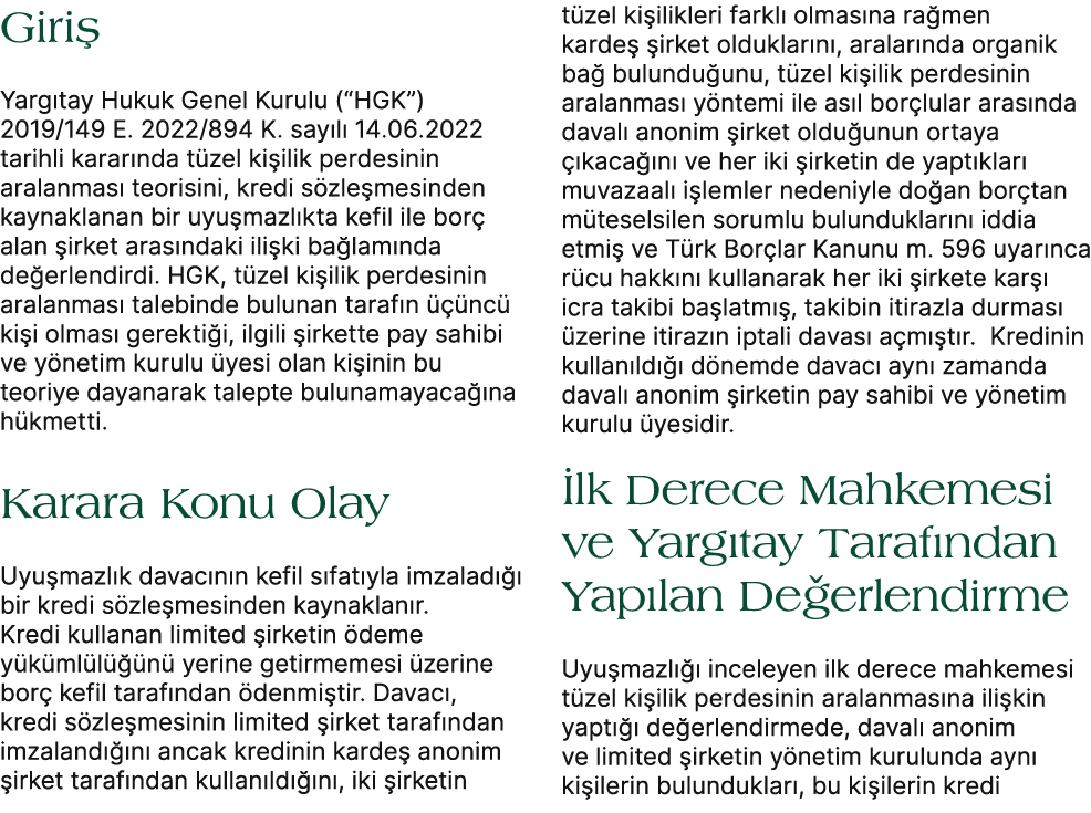 Giri Yarg tay Hukuk Genel Kurulu (“HGK”) 2019/149 E. 2022/894 K. say l  14.06.2022 tarihli karar nda t zel ki ilik p...