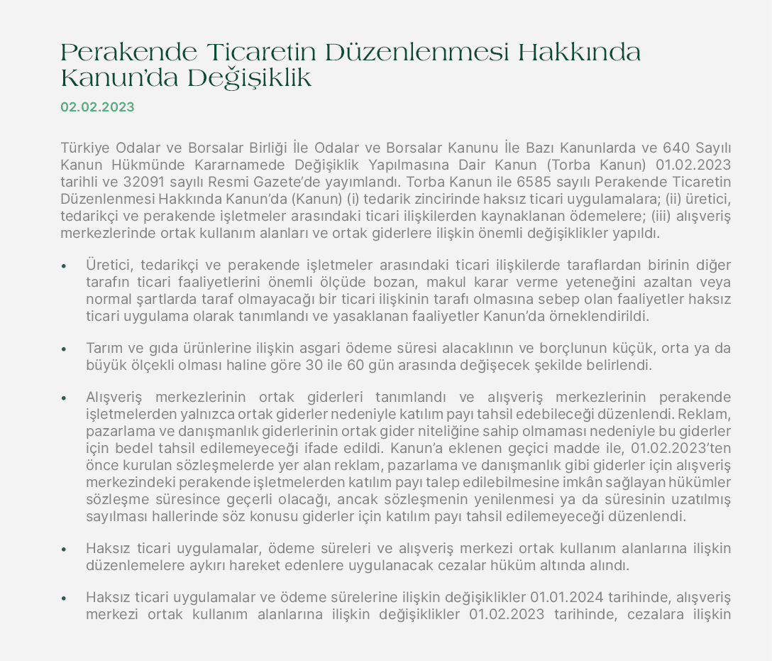 Perakende Ticaretin D zenlenmesi Hakk nda Kanun’da De i iklik 02.02.2023 T rkiye Odalar ve Borsalar Birli i le Odala...