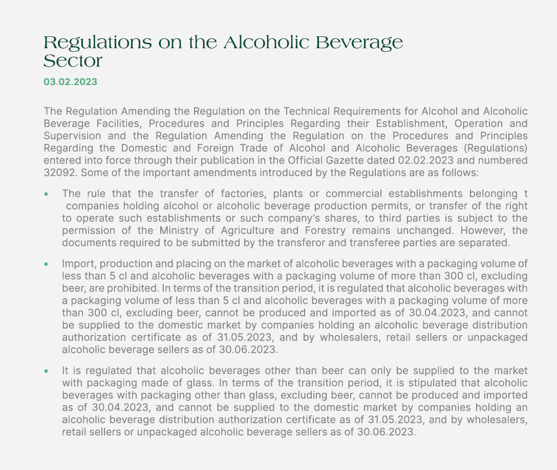 Regulations on the Alcoholic Beverage Sector 03.02.2023 The Regulation Amending the Regulation on the Technical Requi...