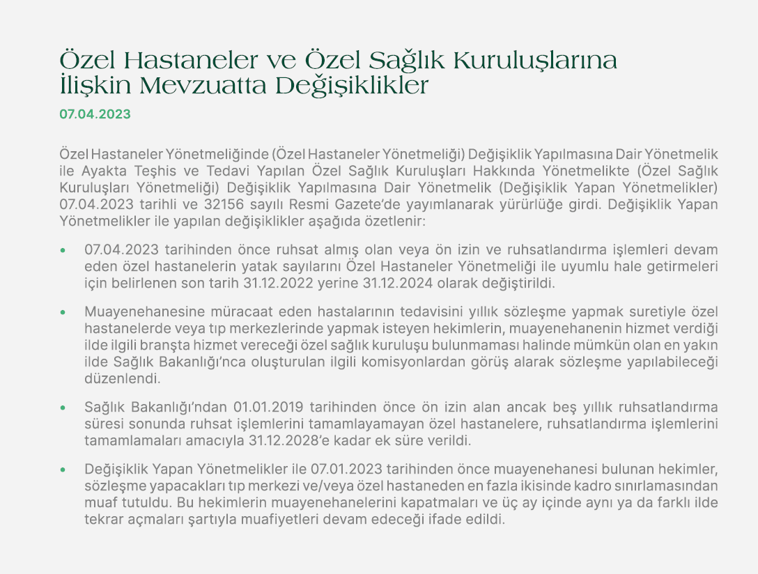  zel Hastaneler ve zel Sa l k Kurulu lar na  li kin Mevzuatta De i iklikler 07.04.2023  zel Hastaneler Y netmeli ind...