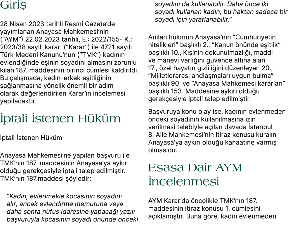 Giri 28 Nisan 2023 tarihli Resm  Gazete’de yay mlanan Anayasa Mahkemesi’nin (“AYM”) 22.02.2023 tarihli, E.: 2022/155...