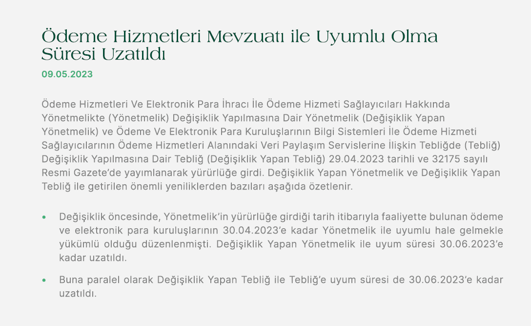  deme Hizmetleri Mevzuat ile Uyumlu Olma S resi Uzat ld  09.05.2023  deme Hizmetleri Ve Elektronik Para  hrac   le  ...