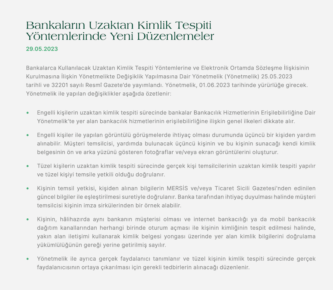 Bankalar n Uzaktan Kimlik Tespiti Y ntemlerinde Yeni D zenlemeler 29.05.2023 Bankalarca Kullan lacak Uzaktan Kimlik T...