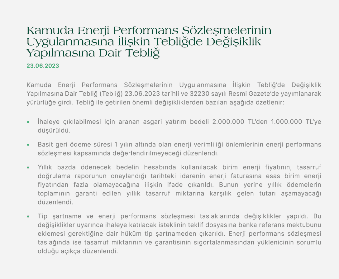 Kamuda Enerji Performans S zle melerinin Uygulanmas na li kin Tebli de De i iklik Yap lmas na Dair Tebli  23.06.2023...