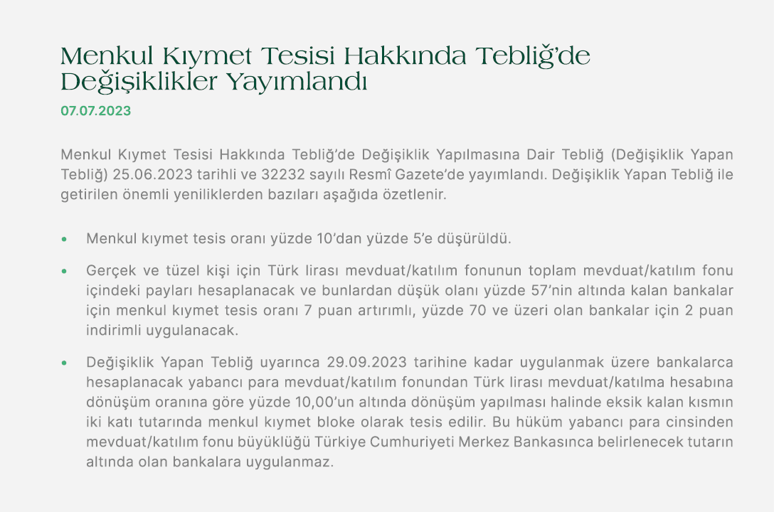 Menkul K ymet Tesisi Hakk nda Tebli ’de De i iklikler Yay mland 07.07.2023 Menkul K ymet Tesisi Hakk nda Tebli ’de D...