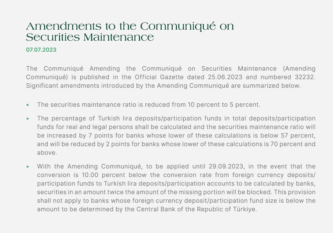 Amendments to the Communiqu on Securities Maintenance 07.07.2023 The Communiqu  Amending the Communiqu  on Securitie...