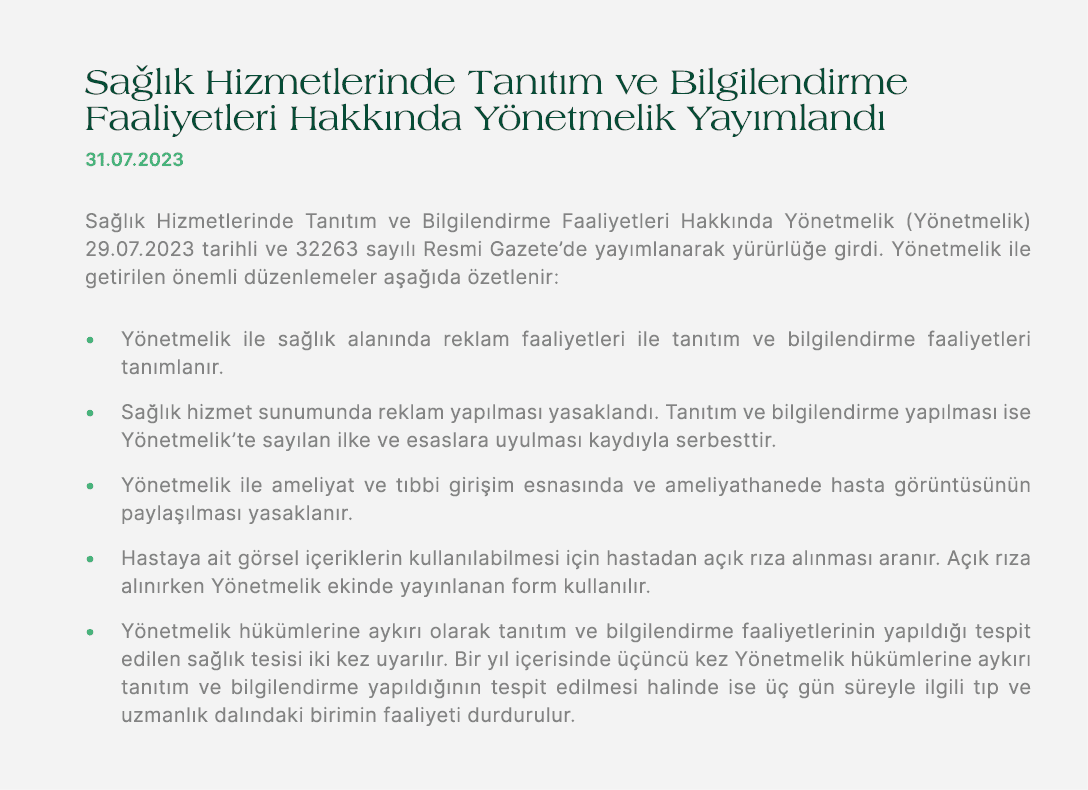 Sa l k Hizmetlerinde Tan t m ve Bilgilendirme Faaliyetleri Hakk nda Y netmelik Yay mland 31.07.2023 Sa l k Hizmetler...