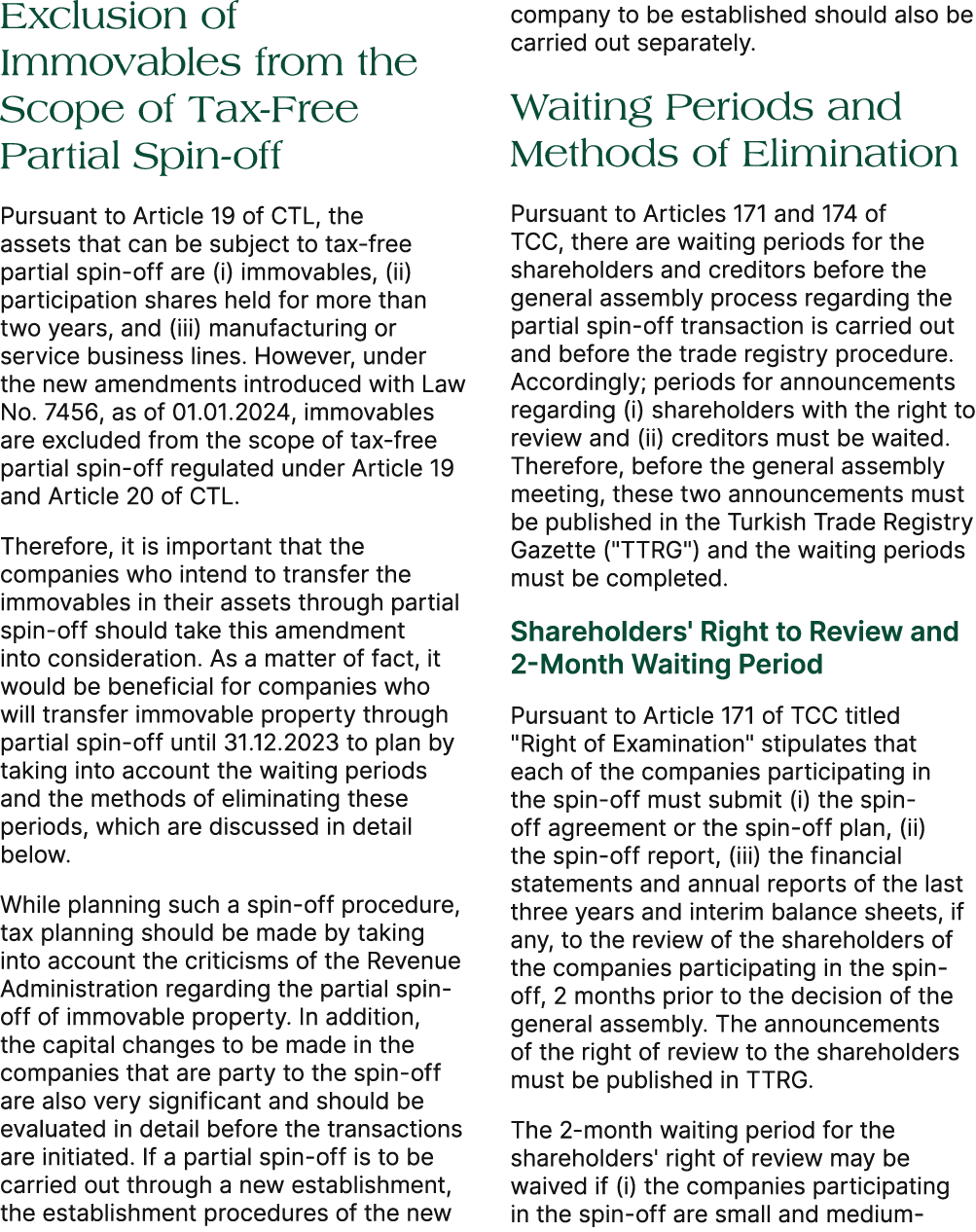 Exclusion of Immovables from the Scope of Tax Free Partial Spin off Pursuant to Article 19 of CTL, the assets that ca...
