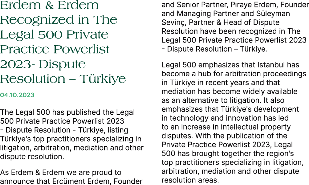Erdem & Erdem Recognized in The Legal 500 Private Practice Powerlist 2023 Dispute Resolution – T rkiye 04.10.2023 The...